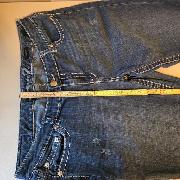 Seven7 Bootcut Jeans Women's 20 Blue Dark Wash Slight Distressed Flap Pockets - Picture 12 of 16